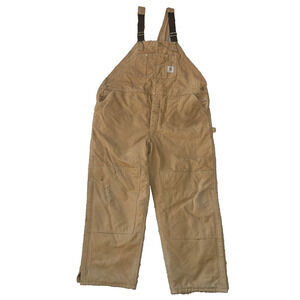 Vintage Carhartt Bib Overalls Men 50x32 Brown Duck Quilt Lined Double Knee USA
